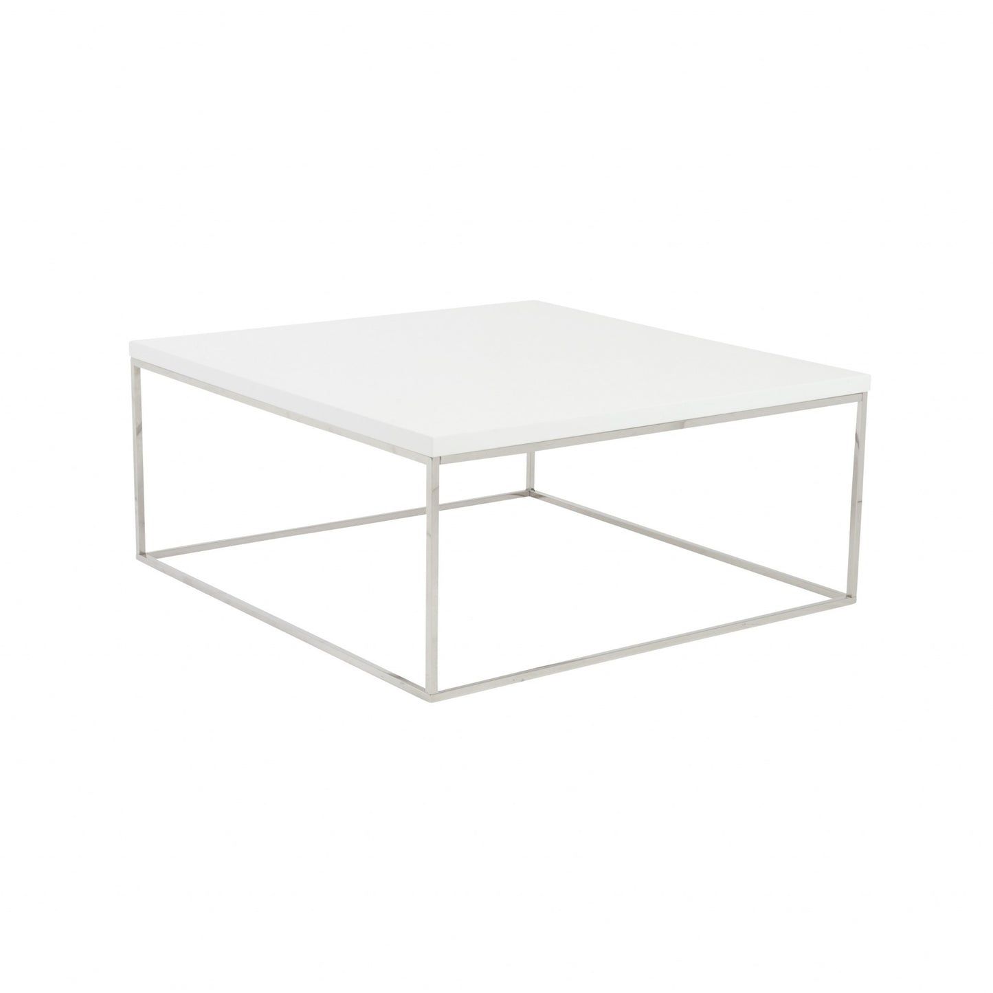 35" White And Silver Metal Square Coffee Table