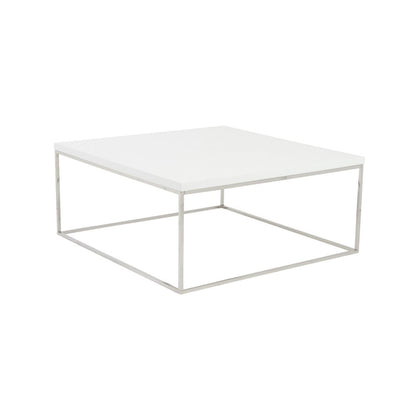 35" White and Silver Wood And Metal Square Frame Coffee Table