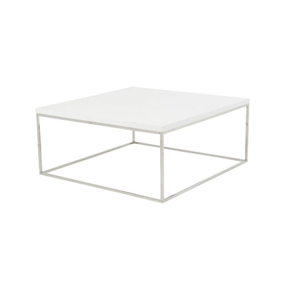 35" White and Silver Wood And Metal Square Frame Coffee Table
