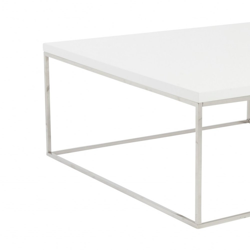 35" White and Silver Wood And Metal Square Frame Coffee Table
