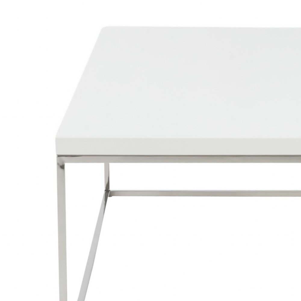 47" White and Silver Wood And Metal Frame Coffee Table