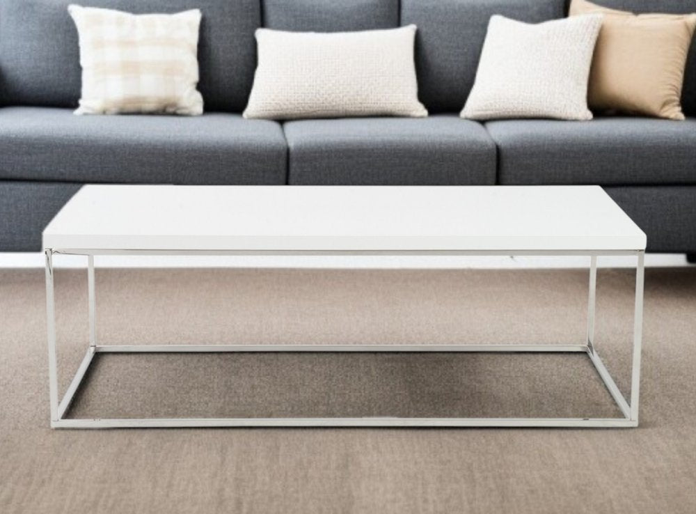 47" White and Silver Wood And Metal Frame Coffee Table