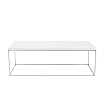 47" White and Silver Wood And Metal Frame Coffee Table