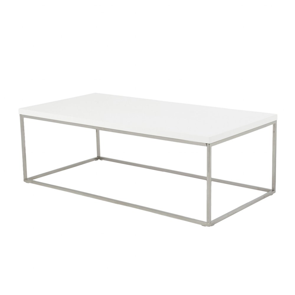 47" White and Silver Wood And Metal Frame Coffee Table