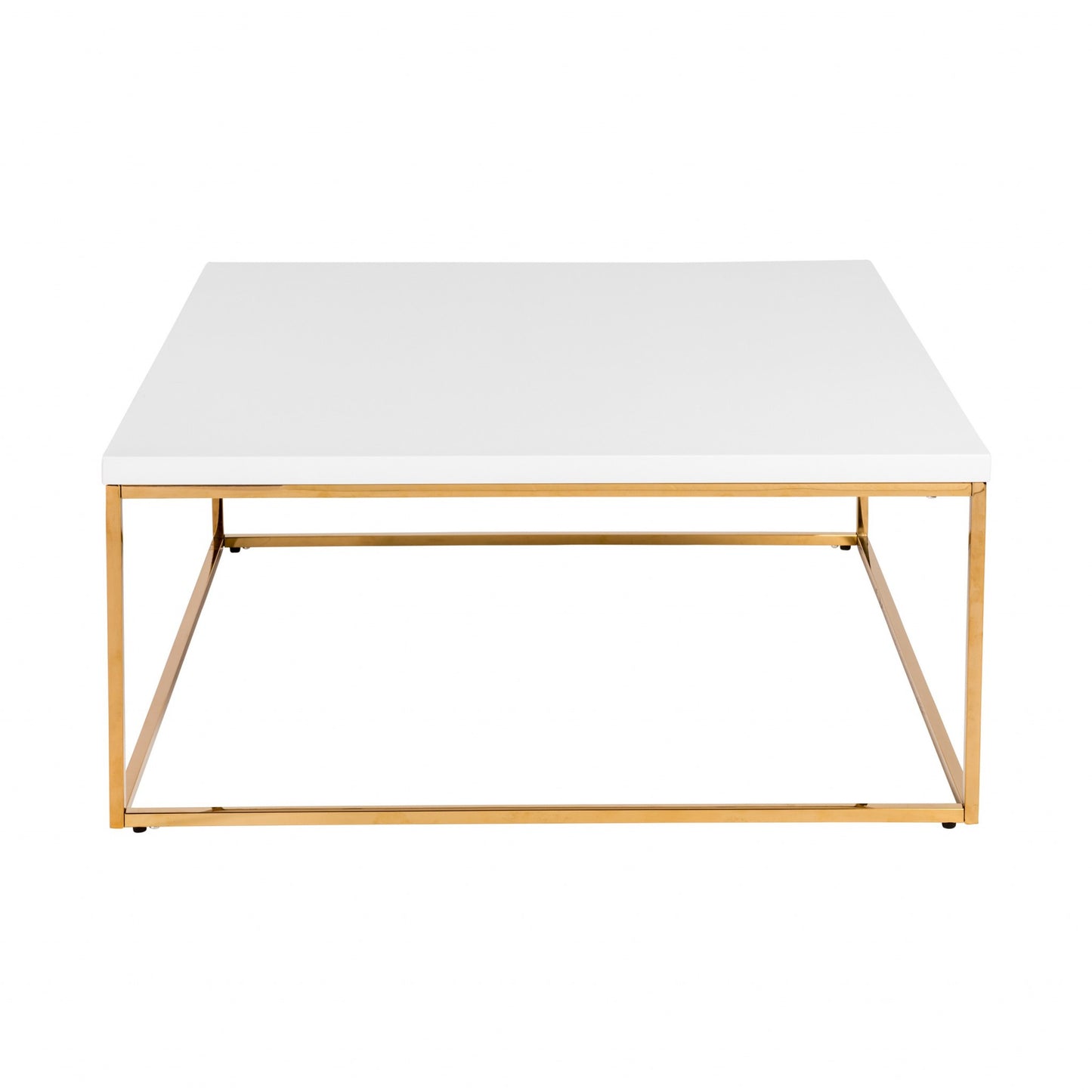 35" White And Gold Metal Square Coffee Table