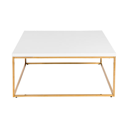 35" White And Gold Metal Square Coffee Table