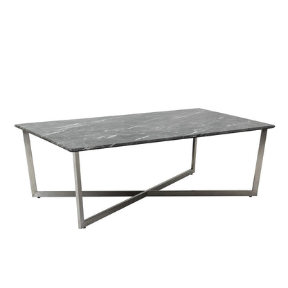 47" Black and Silver Wood And Metal Cross Legs Coffee Table