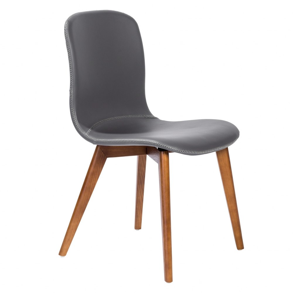 Set of Two Gray and Brown Upholstered Faux Leather Dining Side Chairs