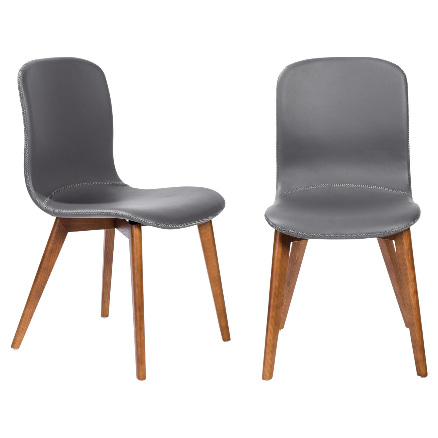 Set of Two Gray Faux Leather and Walnut Dining or Side Chairs