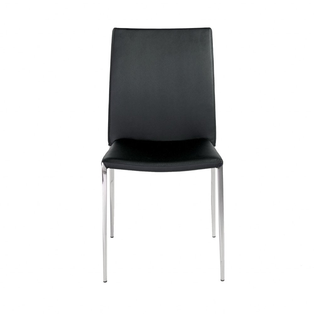 Set of Two Black and Silver Upholstered Faux Leather Dining Side Chairs