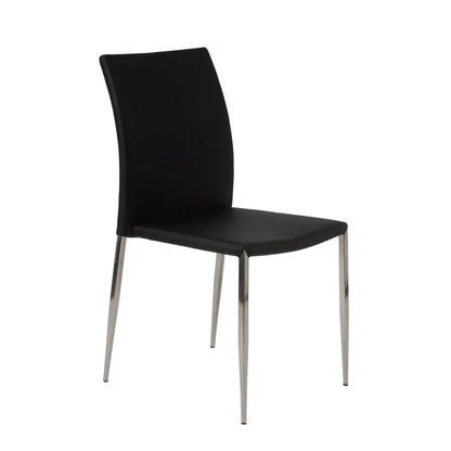 Set of Two Black and Silver Upholstered Faux Leather Dining Side Chairs