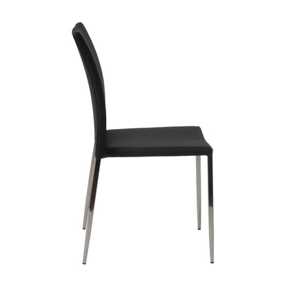 Set of Two Black and Silver Upholstered Faux Leather Dining Side Chairs