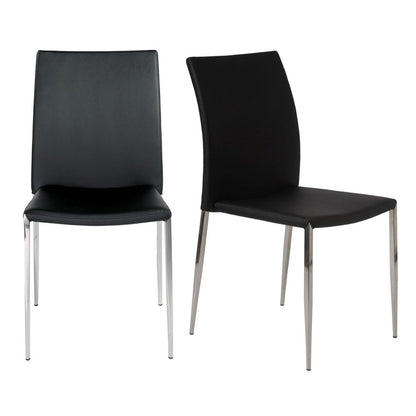 Set of Two Black and Silver Upholstered Faux Leather Dining Side Chairs
