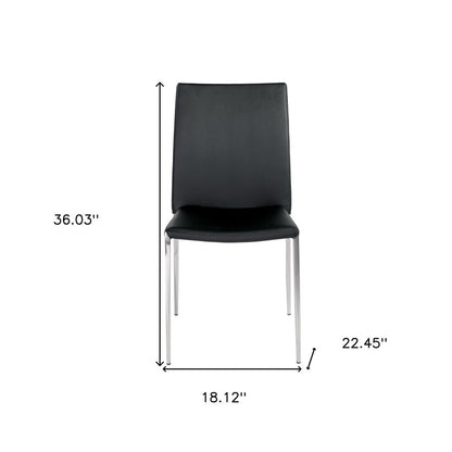 Set of Two Black and Silver Upholstered Faux Leather Dining Side Chairs