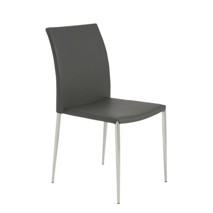 Set of Two Gray and Silver Upholstered Leather Dining Side Chairs