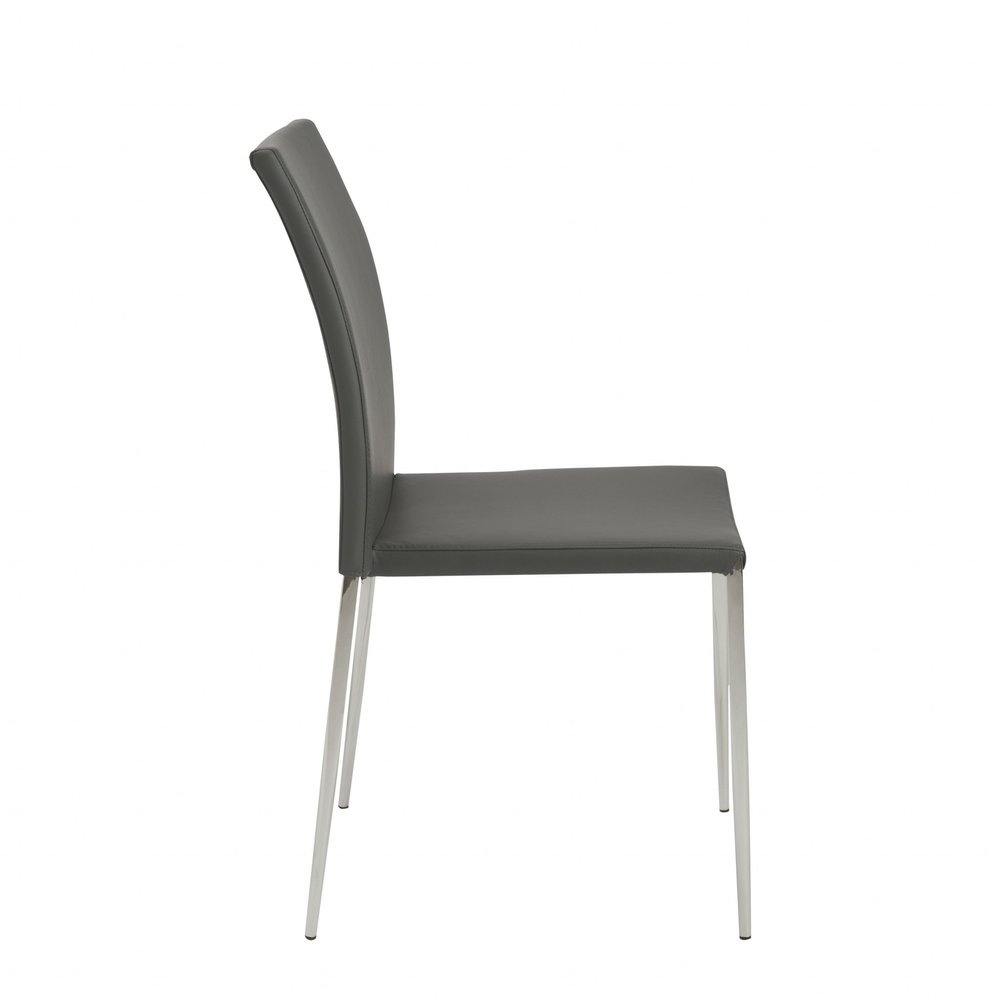 Set of Two Gray and Silver Upholstered Leather Dining Side Chairs