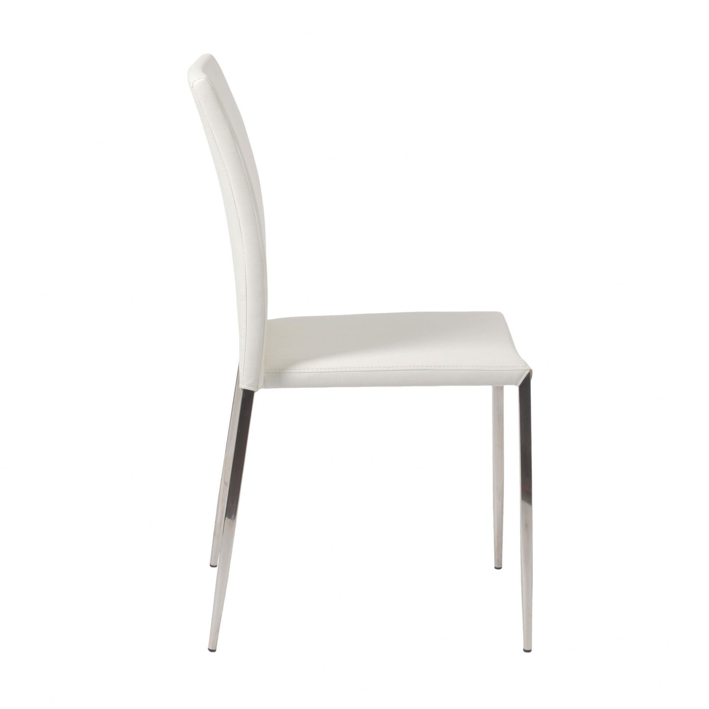 Set of Two White Faux Faux Leather Steel Stacking Chairs