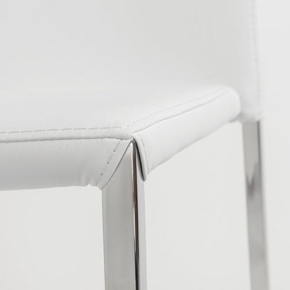 Set of Two White and Silver Upholstered Faux Leather Dining Side Chairs