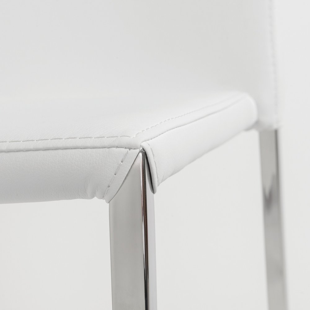 Set of Two White and Silver Upholstered Faux Leather Dining Side Chairs