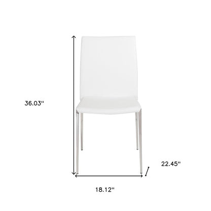 Set of Two White and Silver Upholstered Faux Leather Dining Side Chairs