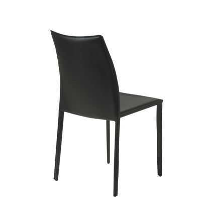 Set of Two Black Upholstered Faux Leather Dining Side Chairs