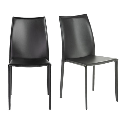 Set of Two Black Upholstered Faux Leather Dining Side Chairs