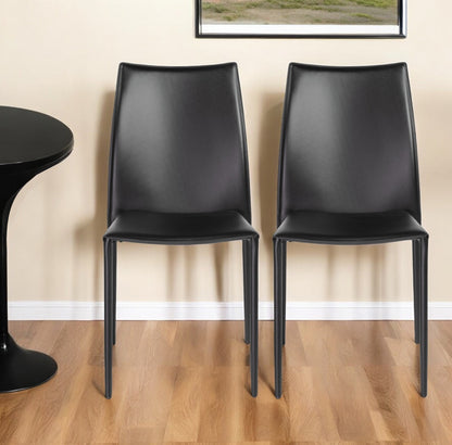 Set of Two Black Upholstered Faux Leather Dining Side Chairs