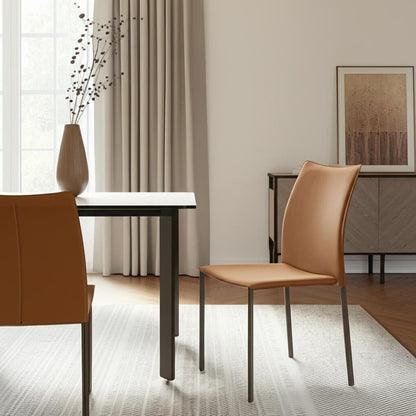 Set of Two Terra Cotta Upholstered Leather Dining Side Chairs