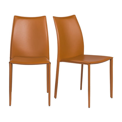 Set of Two Terra Cotta Upholstered Leather Dining Side Chairs