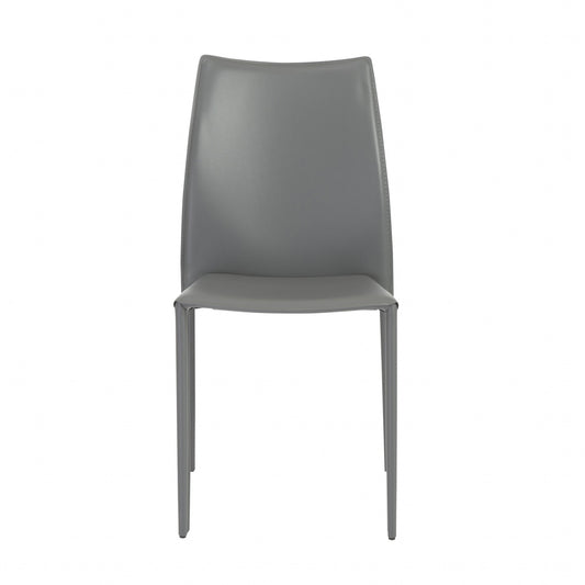 Set of Two Gray Upholstered Leather Dining Side Chairs