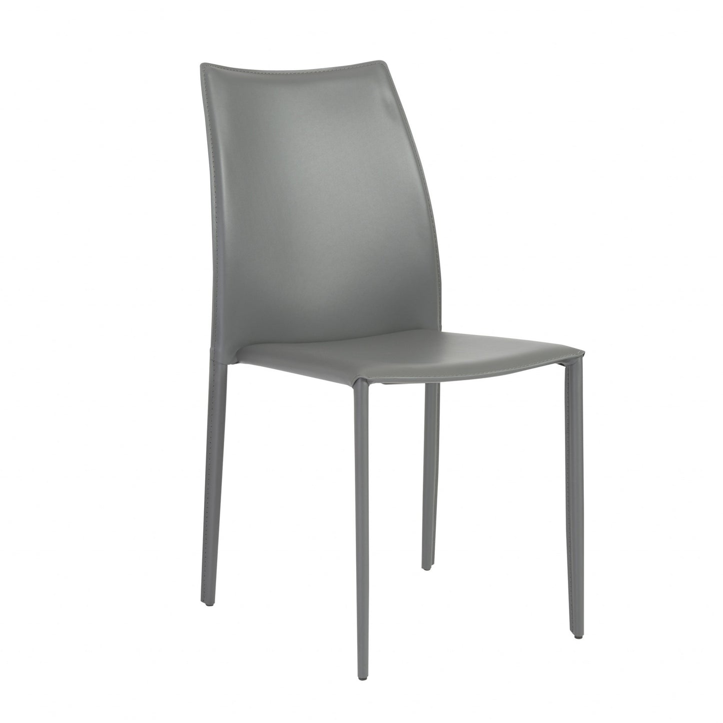 Set of Two Gray Upholstered Leather Dining Side Chairs