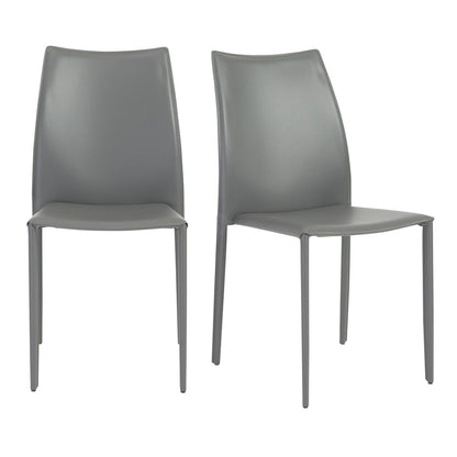 Set of Two Gray Upholstered Leather Dining Side Chairs