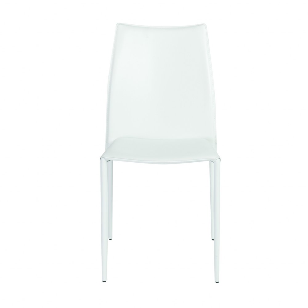 Set of Two White Upholstered Leather Dining Side Chairs