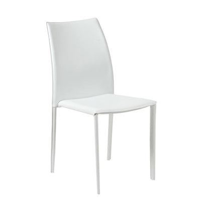 Set of Two White Upholstered Leather Dining Side Chairs