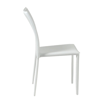 Set of Two White Upholstered Leather Dining Side Chairs