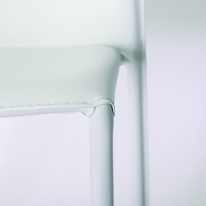 Set of Two White Upholstered Leather Dining Side Chairs