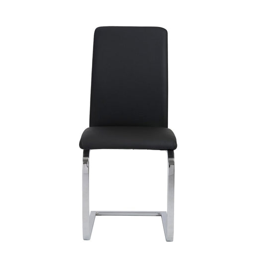 Set of Two Black and Silver Upholstered Leather Dining Side Chairs