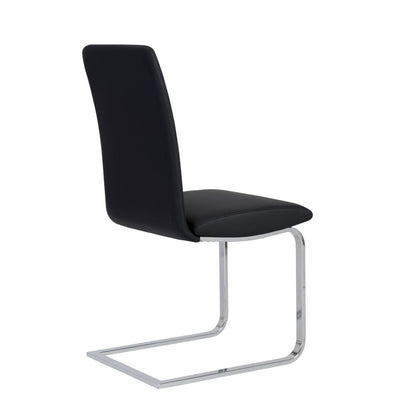 Set of Two Black and Silver Upholstered Leather Dining Side Chairs