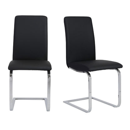 Set of Two Black and Silver Upholstered Leather Dining Side Chairs