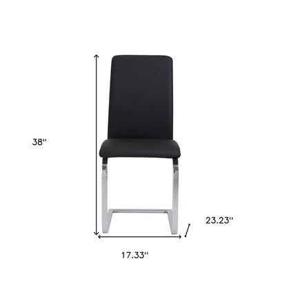 Set of Two Black and Silver Upholstered Leather Dining Side Chairs