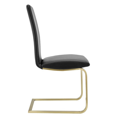 Set of Two Black and Gold Upholstered Leather Dining Side Chairs