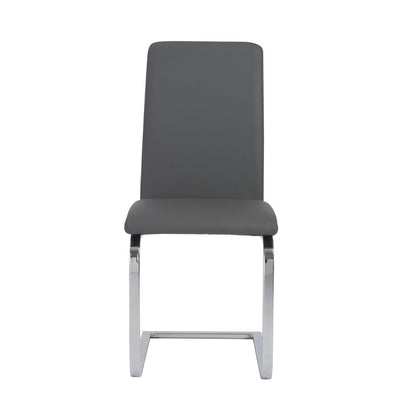 Set of Two Gray and Silver Upholstered Leather Dining Side Chairs