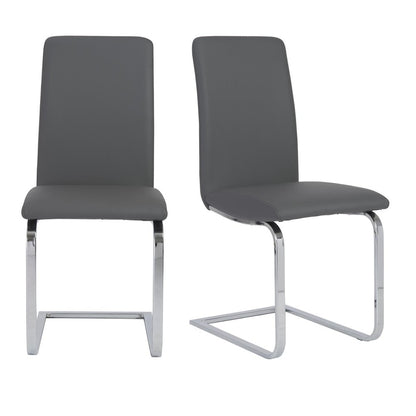 Set of Two Gray and Silver Upholstered Leather Dining Side Chairs