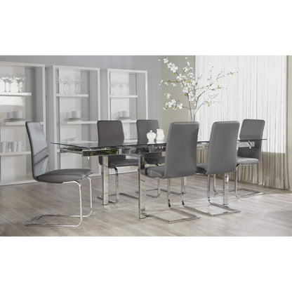 Set of Two Gray and Silver Upholstered Leather Dining Side Chairs