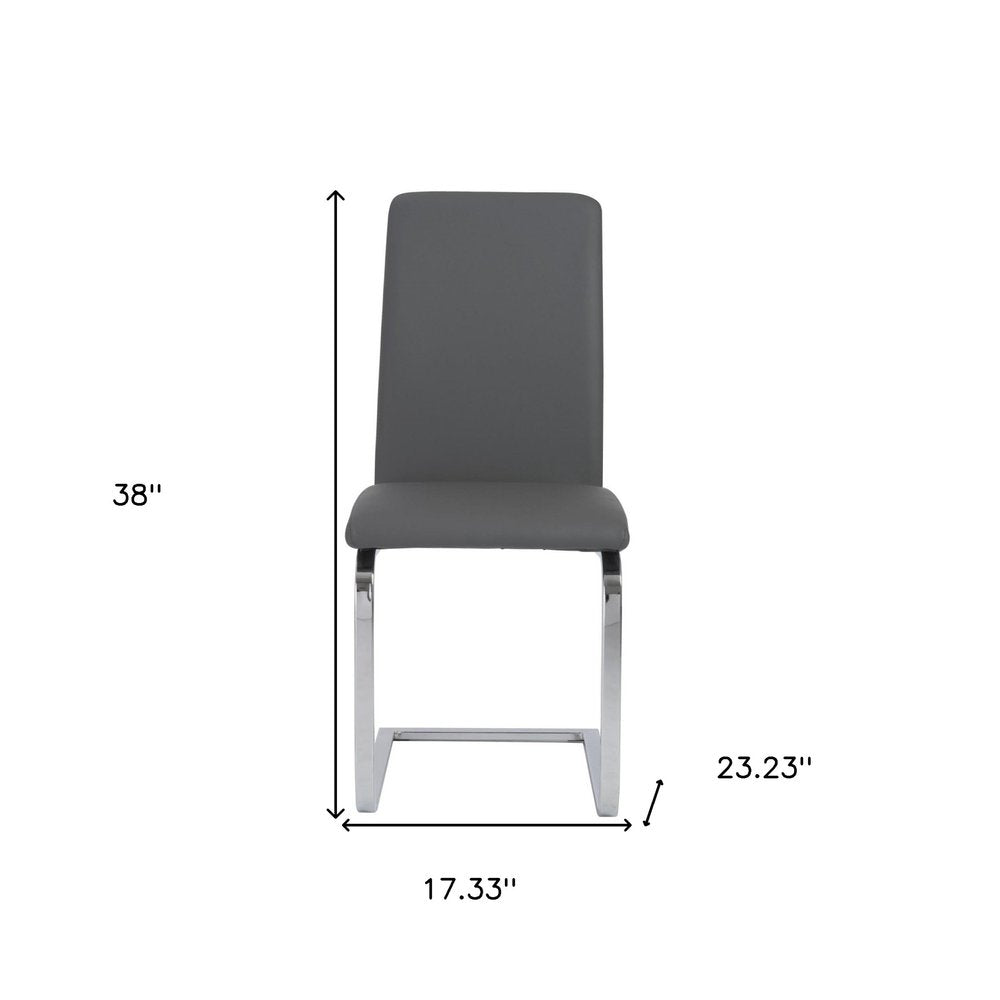 Set of Two Gray and Silver Upholstered Leather Dining Side Chairs