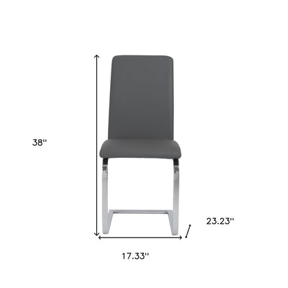 Set of Two Gray and Silver Upholstered Leather Dining Side Chairs
