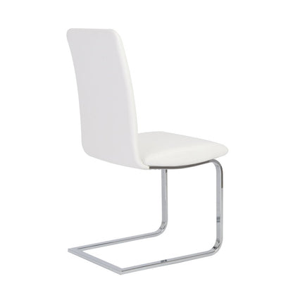 Set of Two White and Silver Upholstered Leather Dining Side Chairs