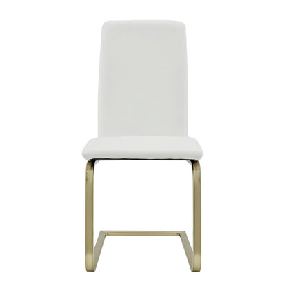 Set of Two White and Gold Upholstered Leather Dining Side Chairs