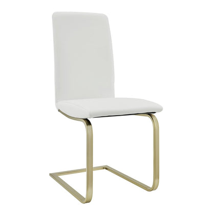 Set of Two White and Gold Upholstered Leather Dining Side Chairs