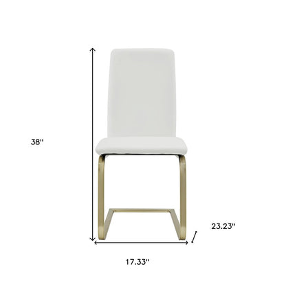 Set of Two White and Gold Upholstered Leather Dining Side Chairs